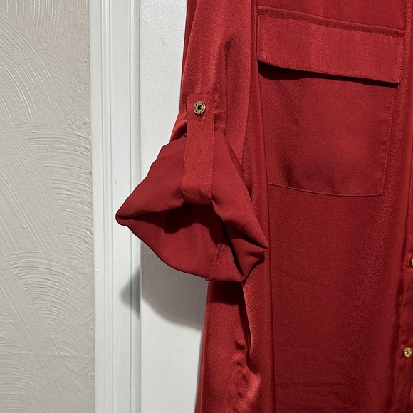 Red Button-Up Blouse - Picture 3 of 5